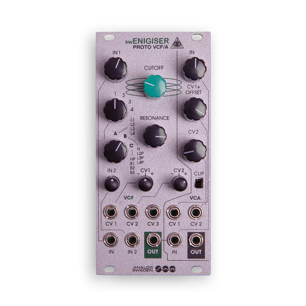 Module swEnigiser Proto VCF/A με ασημί πάνελ, μπροστινή όψη