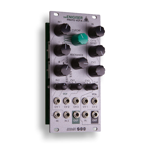 Module swEnigiser Proto VCF/A με ασημί πάνελ, λοξή όψη