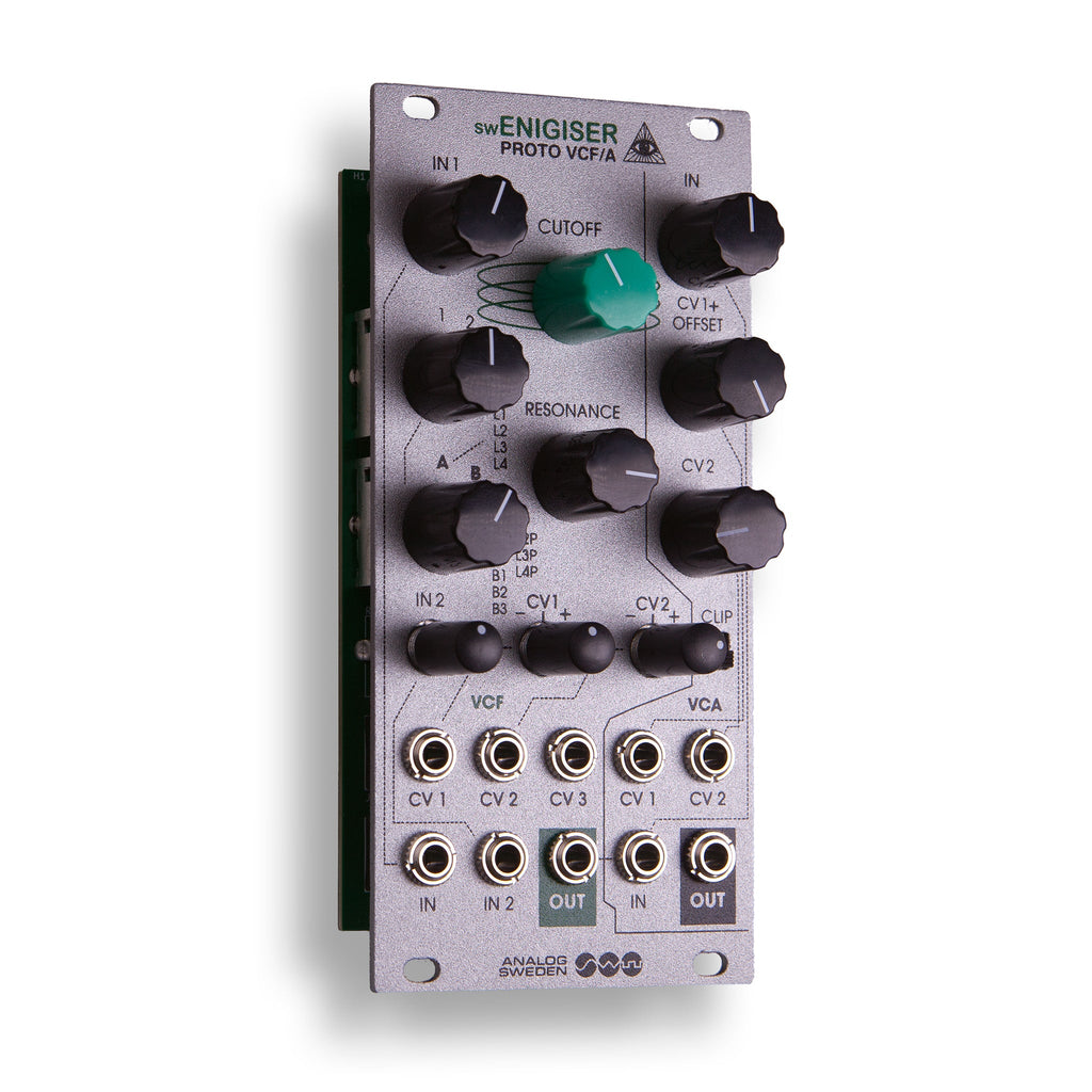 Module swEnigiser Proto VCF/A με ασημί πάνελ, λοξή όψη